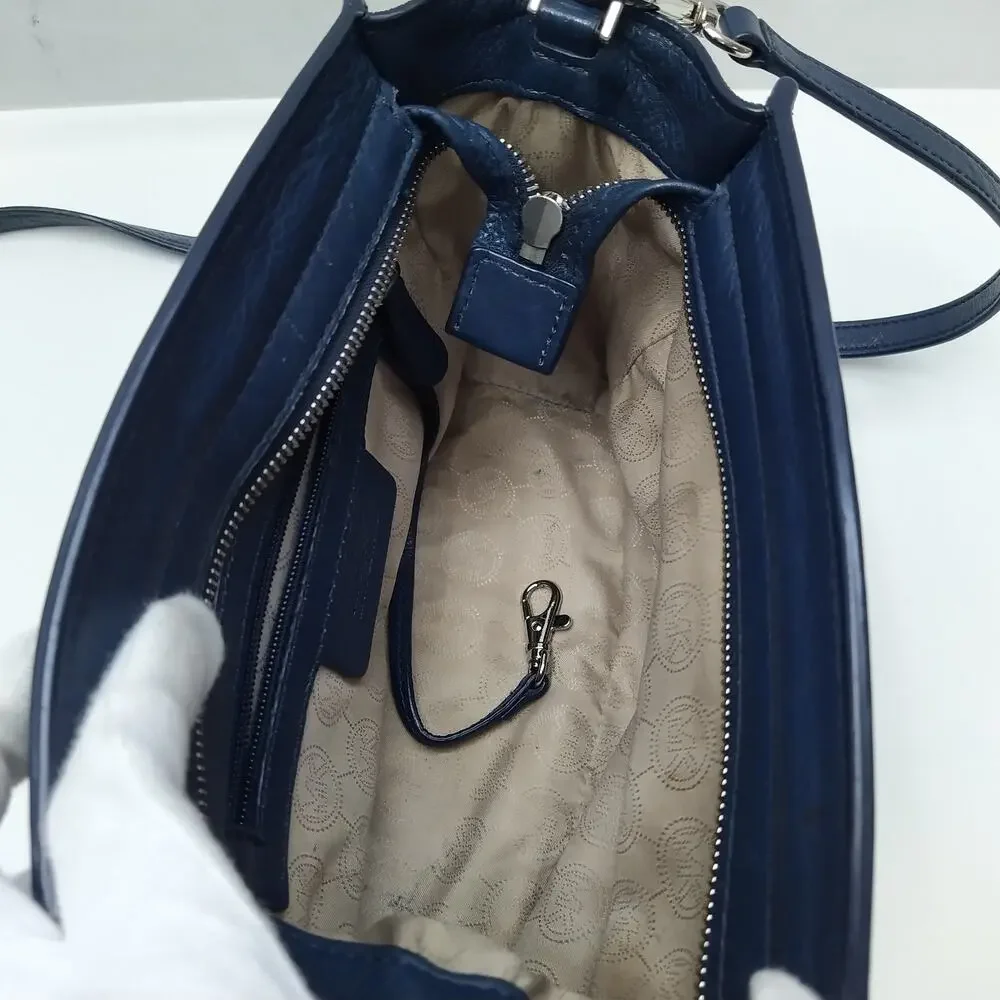 Michael Kors Blue Leather Zipper Closure Crossbody Bag